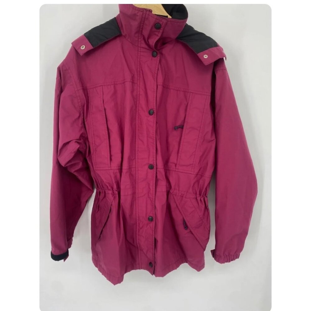 Vintage REI Womens Jacket Sz 6 Magenta & Black Nylon Outdoor Coat Hooded